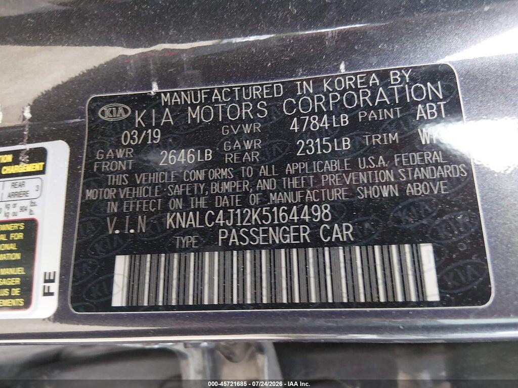 KNALC4J12K5164498 2019 KIA CADENZA photo no. 9