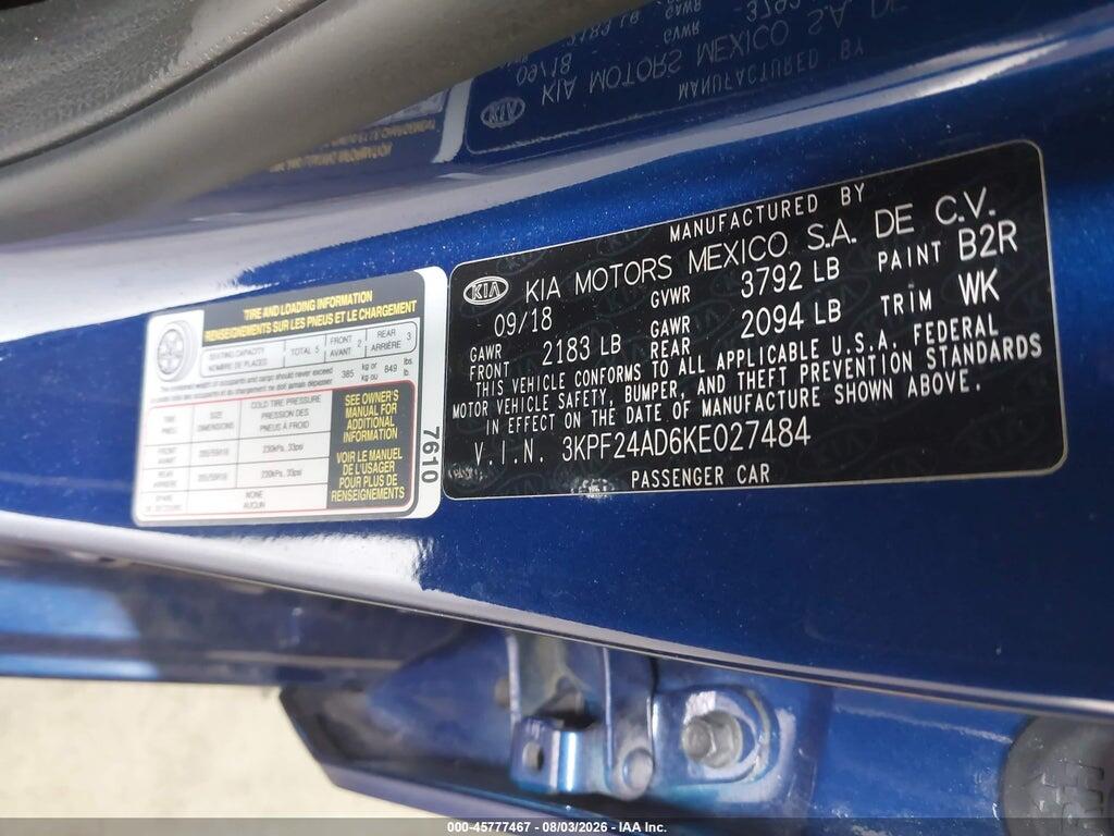 3KPF24AD6KE027484 2019 KIA FORTE photo no. 9