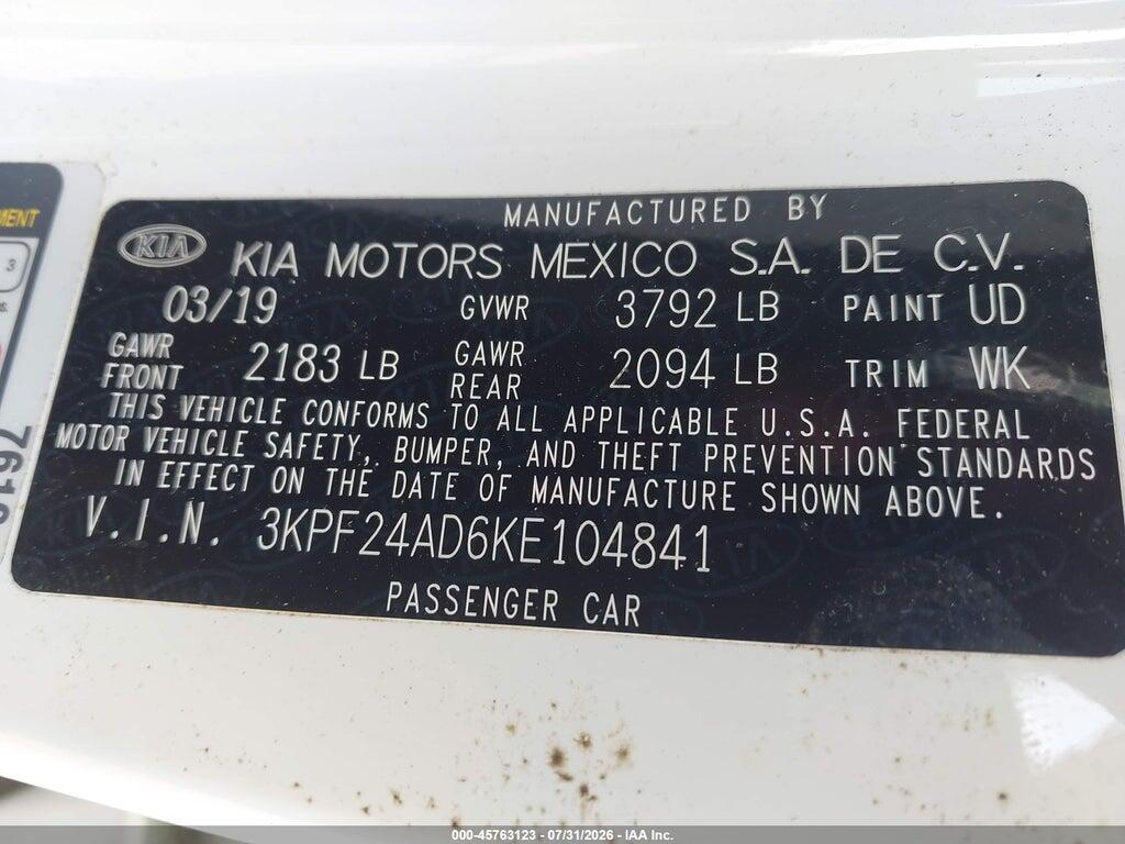3KPF24AD6KE104841 2019 KIA FORTE photo no. 9