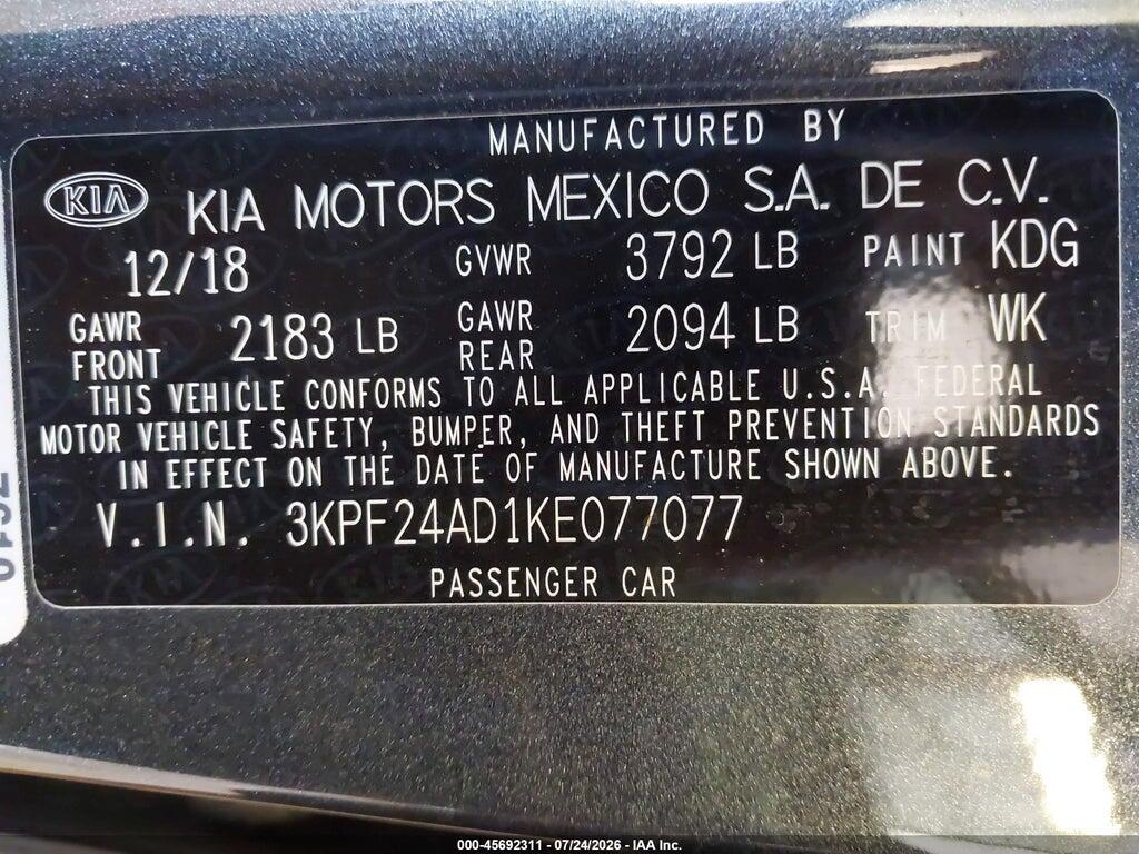 3KPF24AD1KE077077 2019 KIA FORTE photo no. 9