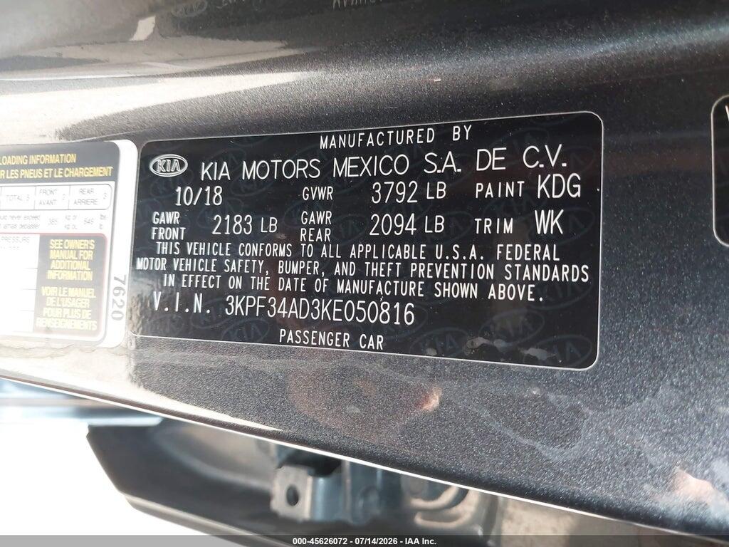 3KPF34AD3KE050816 2019 KIA FORTE photo no. 9