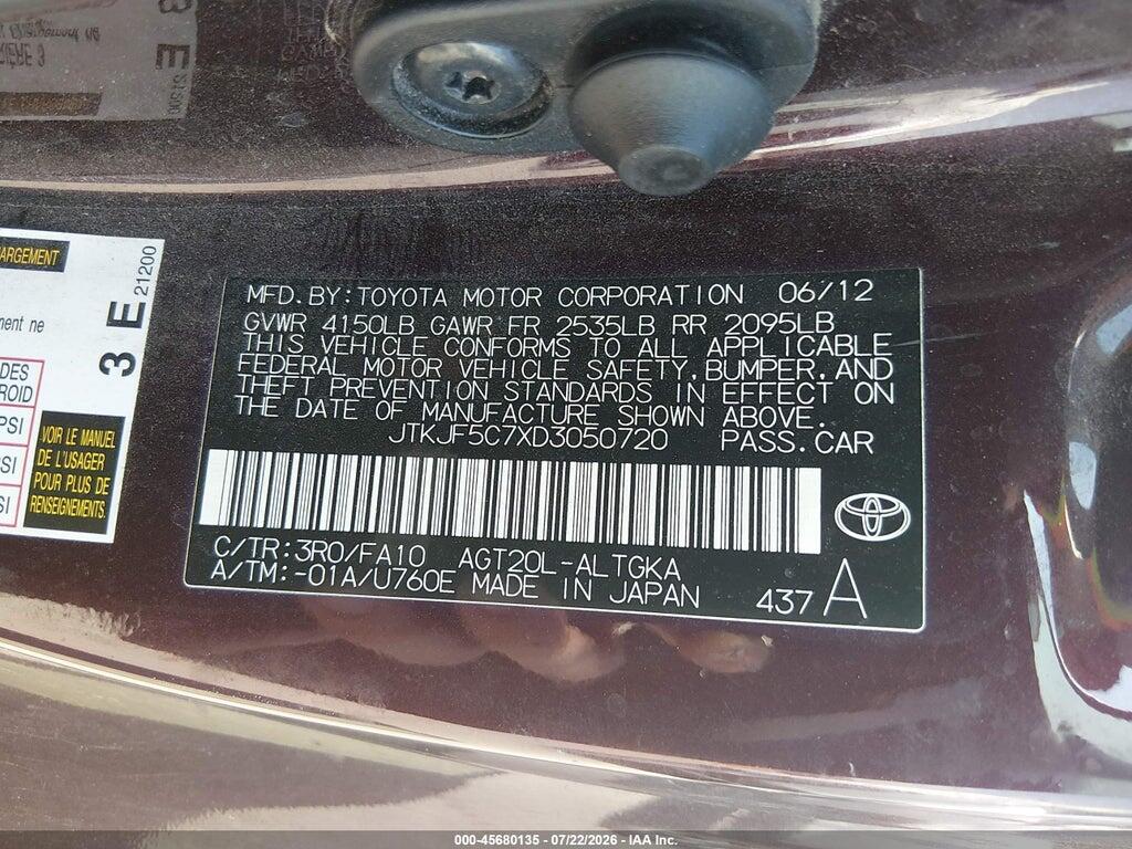 JTKJF5C7XD3050720 2013 SCION TC photo no. 9