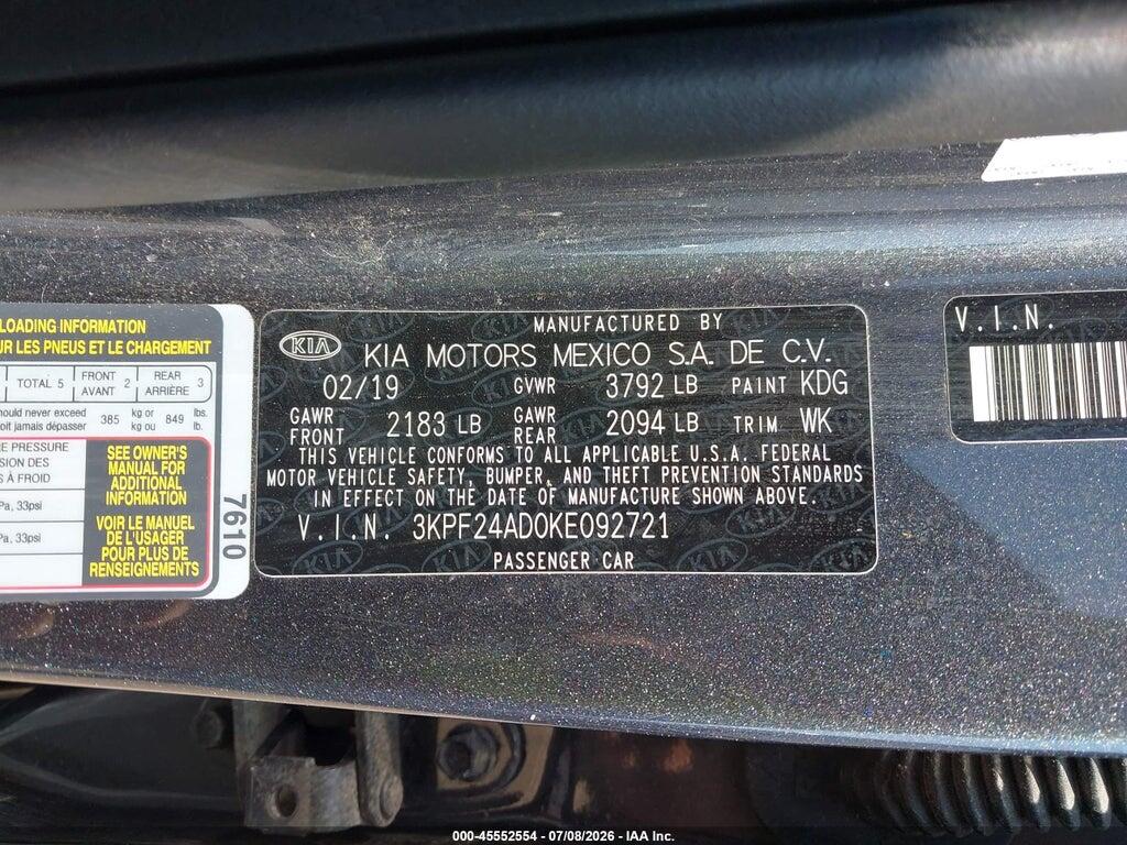 3KPF24AD0KE092721 2019 KIA FORTE photo no. 9