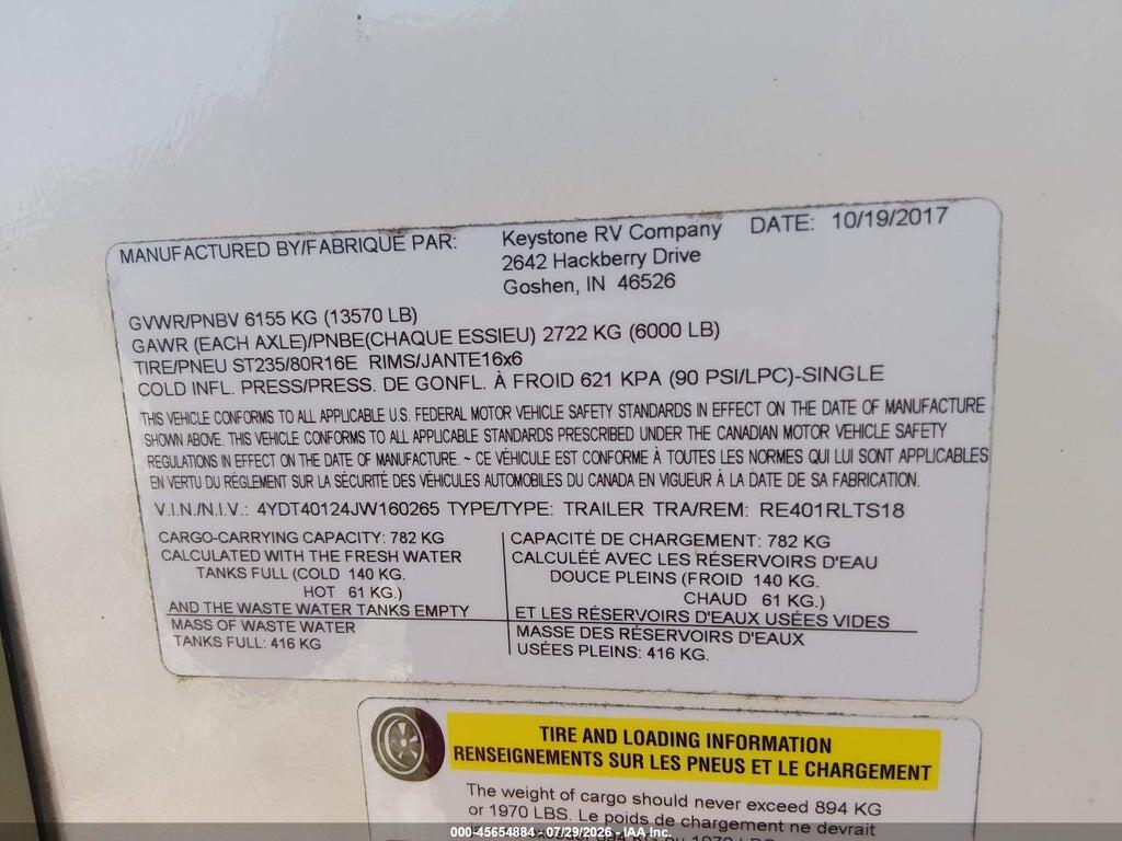 4YDT40124JW160265 2018 KEYSTONE RV KEYSTONE photo no. 9
