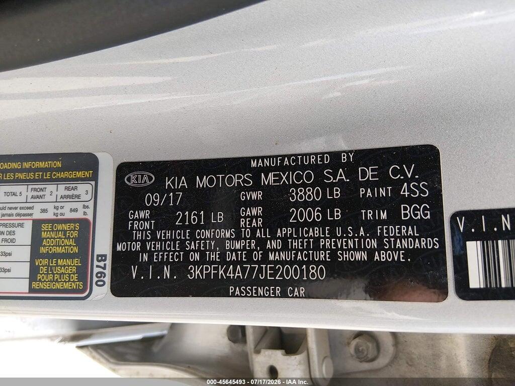 3KPFK4A77JE200180 2018 KIA FORTE photo no. 9