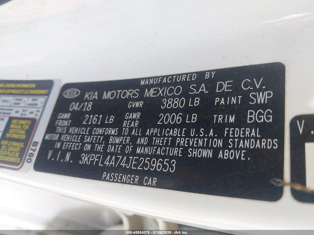 3KPFL4A74JE259653 2018 KIA FORTE photo no. 9