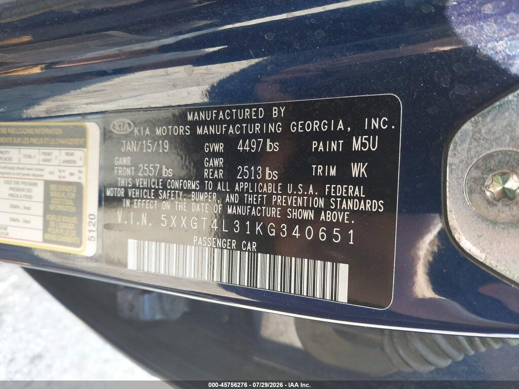 5XXGT4L31KG340651 2019 KIA OPTIMA photo no. 9