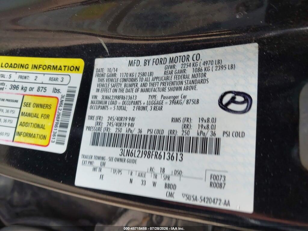 3LN6L2J98FR613613 2015 LINCOLN MKZ photo no. 9