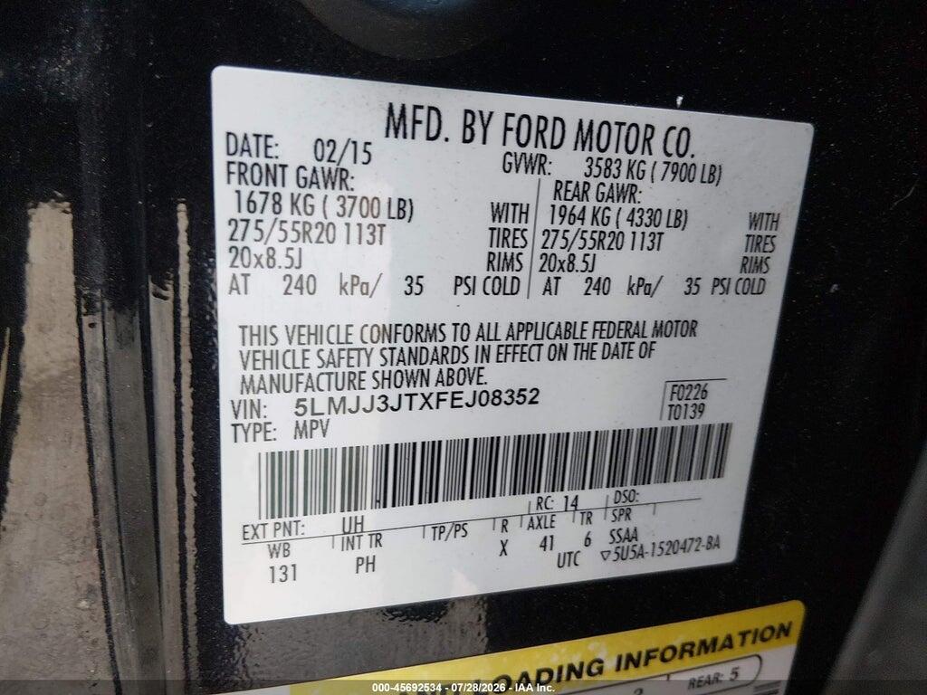5LMJJ3JTXFEJ08352 2015 LINCOLN NAVIGATOR L photo no. 9