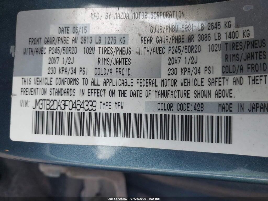 JM3TB2DA3F0464339 2015 MAZDA CX-9 photo no. 9