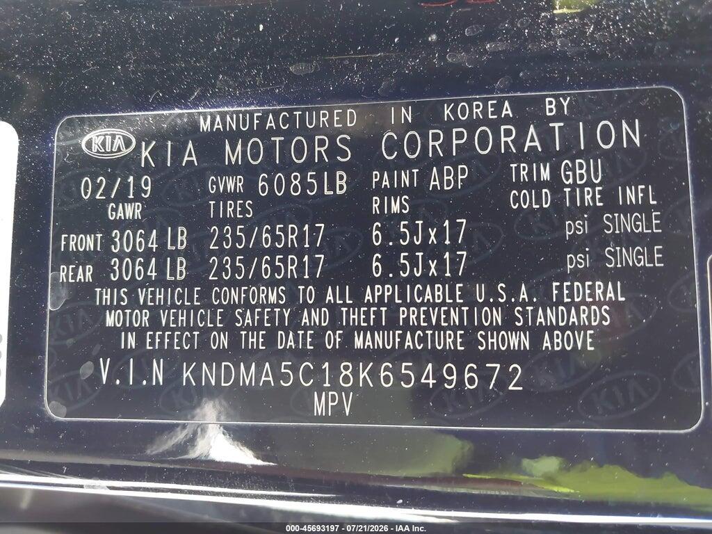 KNDMA5C18K6549672 2019 KIA SEDONA photo no. 9