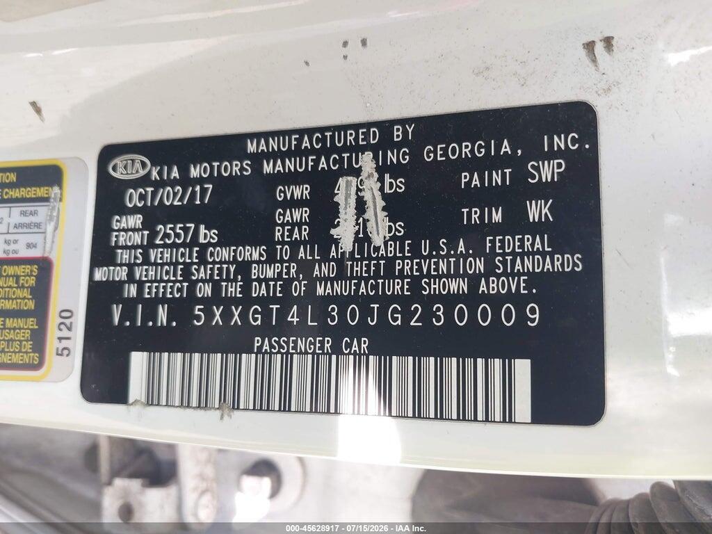 5XXGT4L30JG230009 2018 KIA OPTIMA photo no. 9