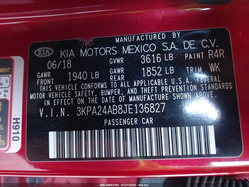 3KPA24AB8JE136827 2018 KIA RIO photo no. 9
