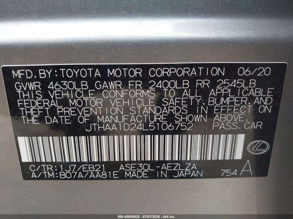 JTHAA1D24L5106752 2020 LEXUS IS 300 photo no. 9