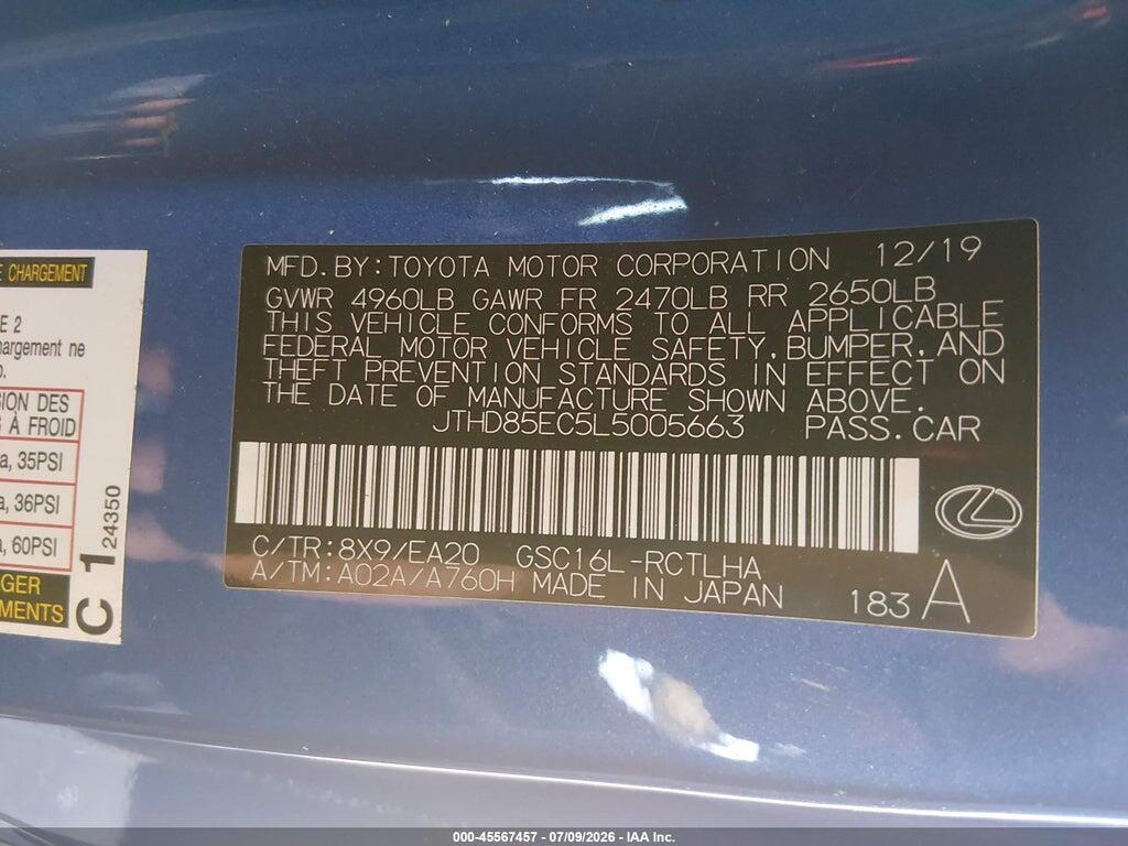 JTHD85EC5L5005663 2020 LEXUS RC 300 photo no. 9