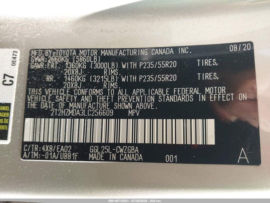 2T2HZMDA3LC256609 2020 LEXUS RX photo no. 9