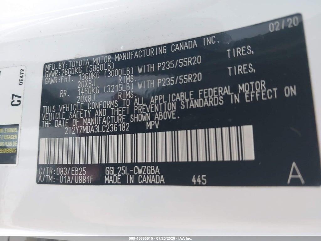 2T2YVMDA3LC236182 2020 LEXUS RX photo no. 9