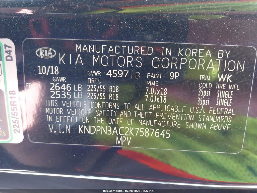 KNDPN3AC2K7587645 2019 KIA SPORTAGE photo no. 9