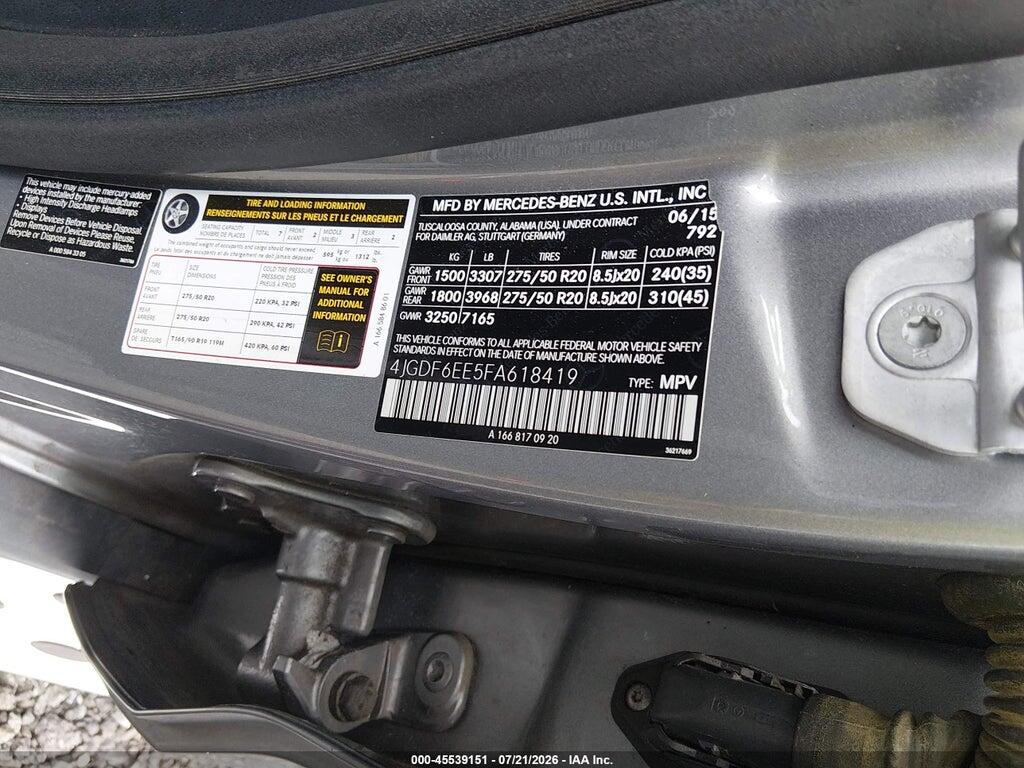 4JGDF6EE5FA618419 2015 MERCEDES-BENZ GL 450 photo no. 9