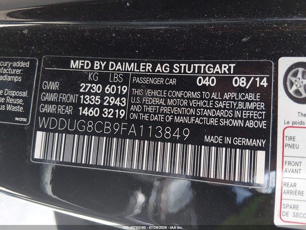 WDDUG8CB9FA113849 2015 MERCEDES-BENZ S 550 photo no. 9