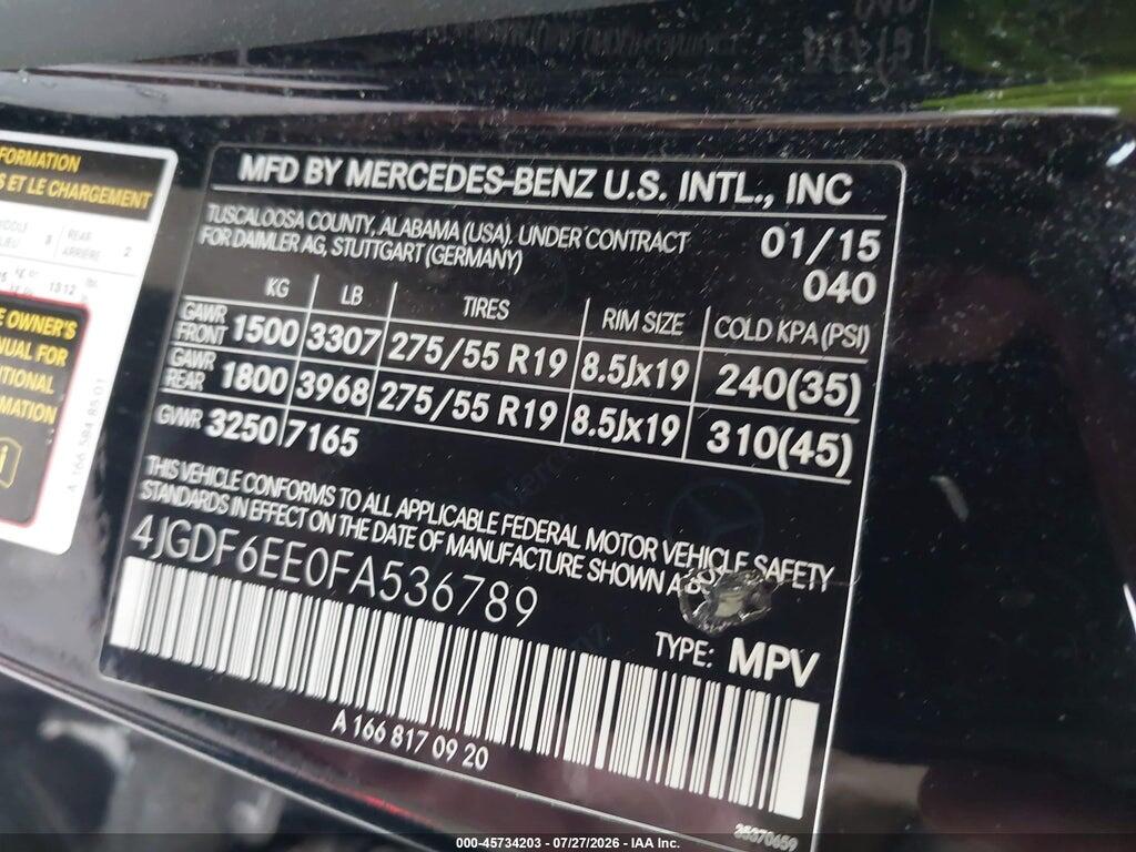 4JGDF6EE0FA536789 2015 MERCEDES-BENZ GL 450 photo no. 9