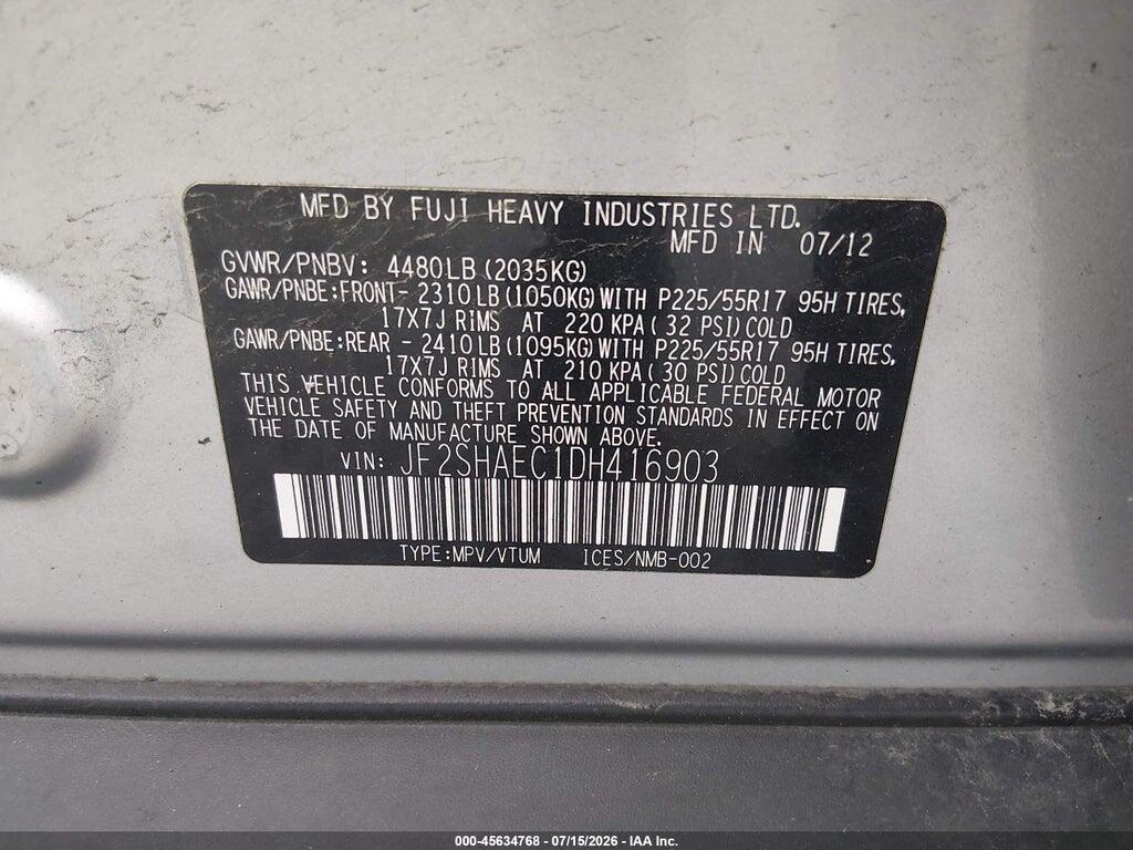 JF2SHAEC1DH416903 2013 SUBARU FORESTER photo no. 9