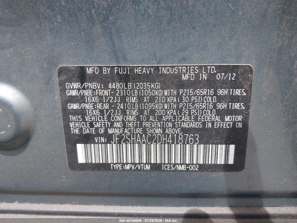JF2SHAAC2DH418763 2013 SUBARU FORESTER photo no. 9