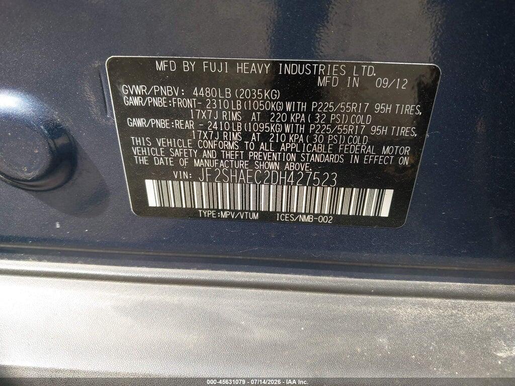 JF2SHAEC2DH427523 2013 SUBARU FORESTER photo no. 9