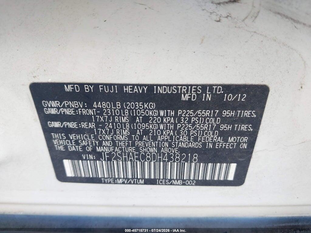 JF2SHAEC8DH438218 2013 SUBARU FORESTER photo no. 9