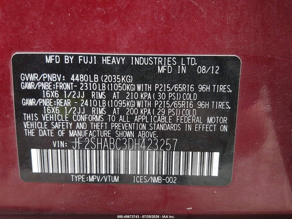JF2SHABC3DH423257 2013 SUBARU FORESTER photo no. 9