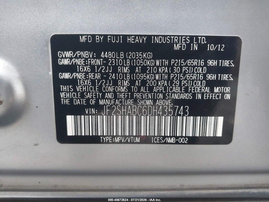 JF2SHABC6DH435743 2013 SUBARU FORESTER photo no. 9
