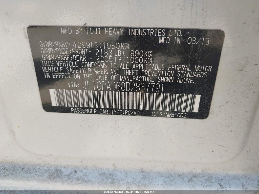 JF1GPAD68D2867791 2013 SUBARU IMPREZA photo no. 9