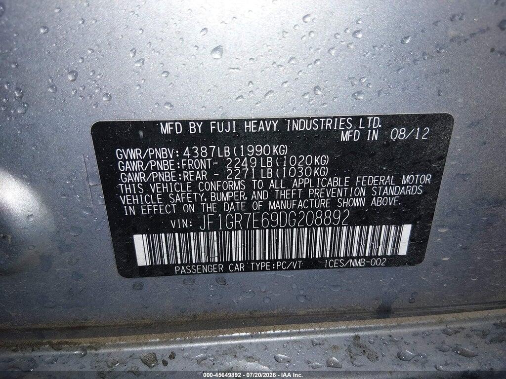 JF1GR7E69DG208892 2013 SUBARU IMPREZA WRX photo no. 9