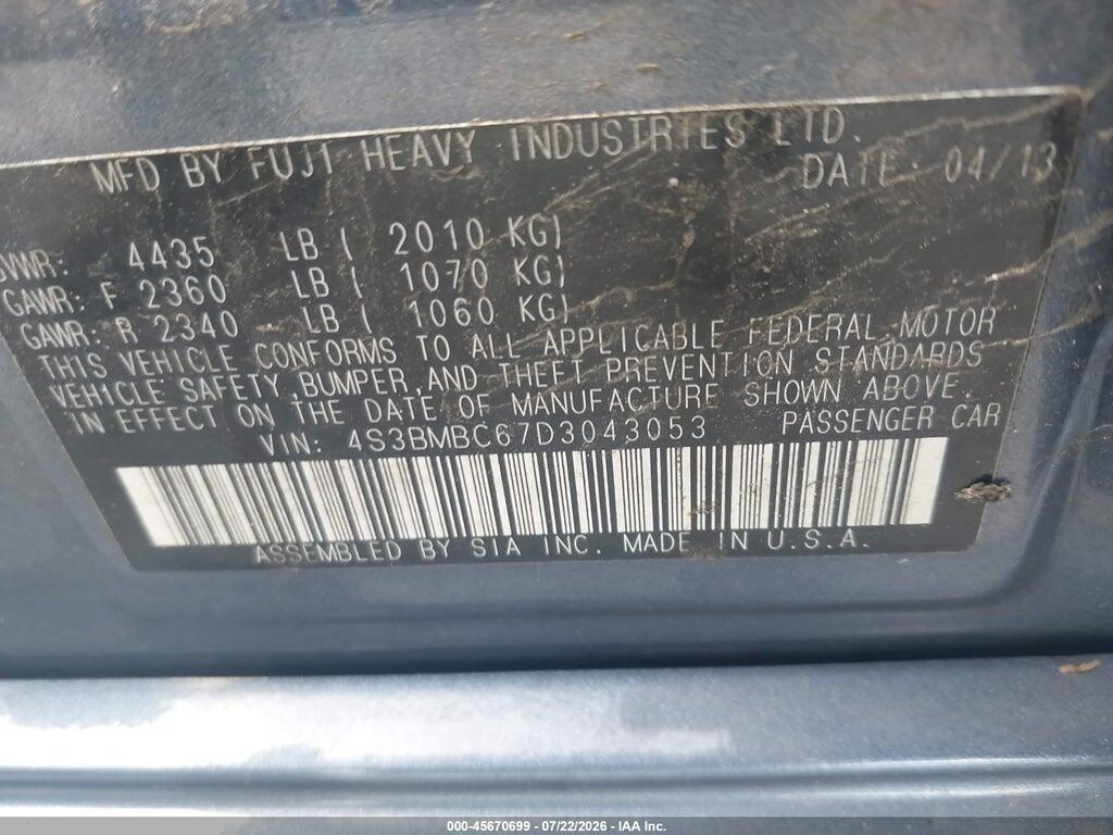 4S3BMBC67D3043053 2013 SUBARU LEGACY photo no. 9