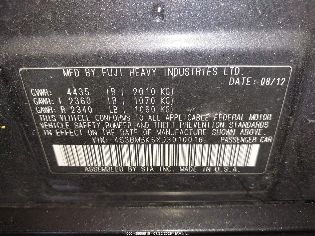 4S3BMBK6XD3010016 2013 SUBARU LEGACY photo no. 9