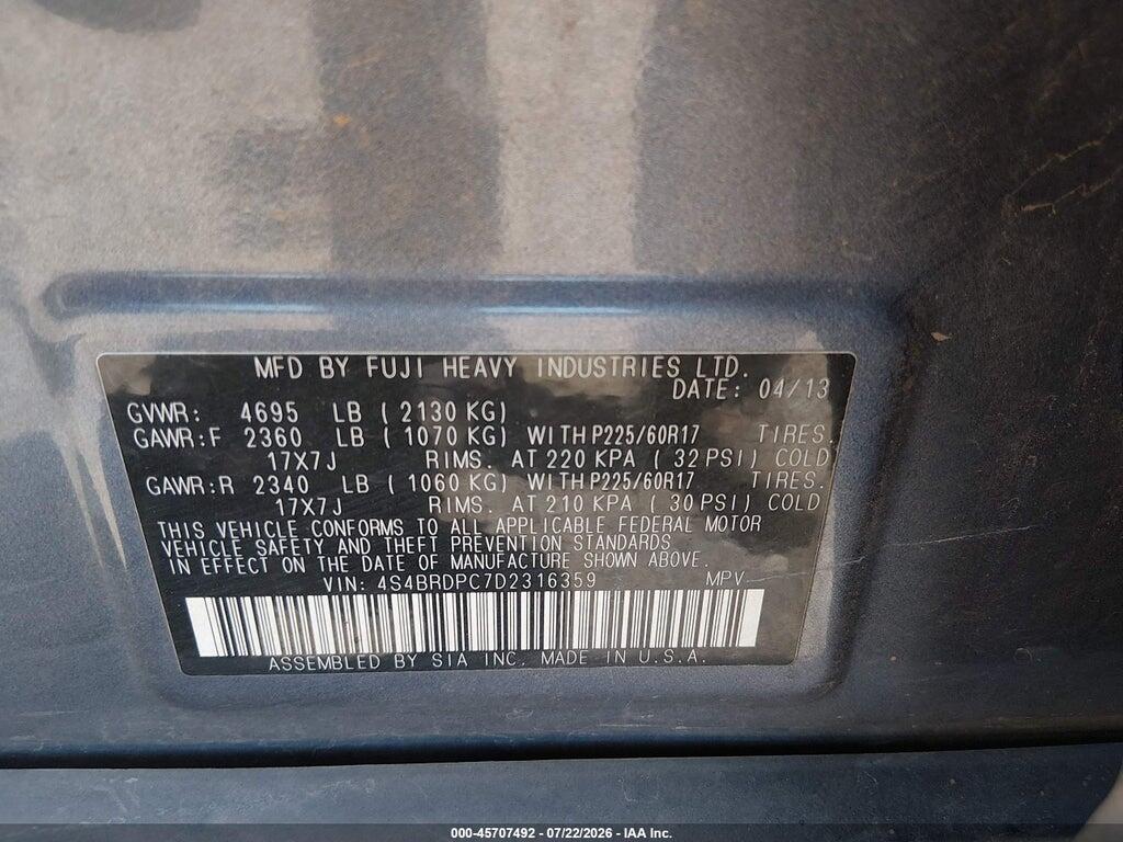 4S4BRDPC7D2316359 2013 SUBARU OUTBACK photo no. 9