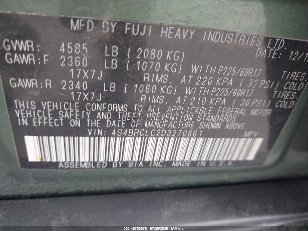 4S4BRCLC2D3270661 2013 SUBARU OUTBACK photo no. 9