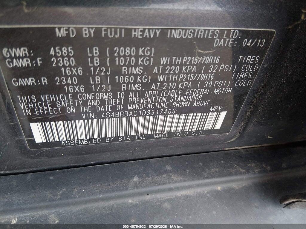 4S4BRBAC1D3317403 2013 SUBARU OUTBACK photo no. 9