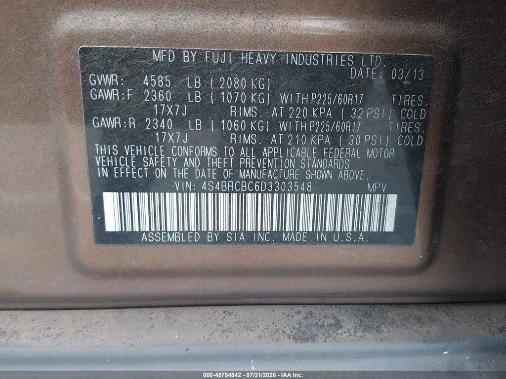 4S4BRCBC6D3303548 2013 SUBARU OUTBACK photo no. 9