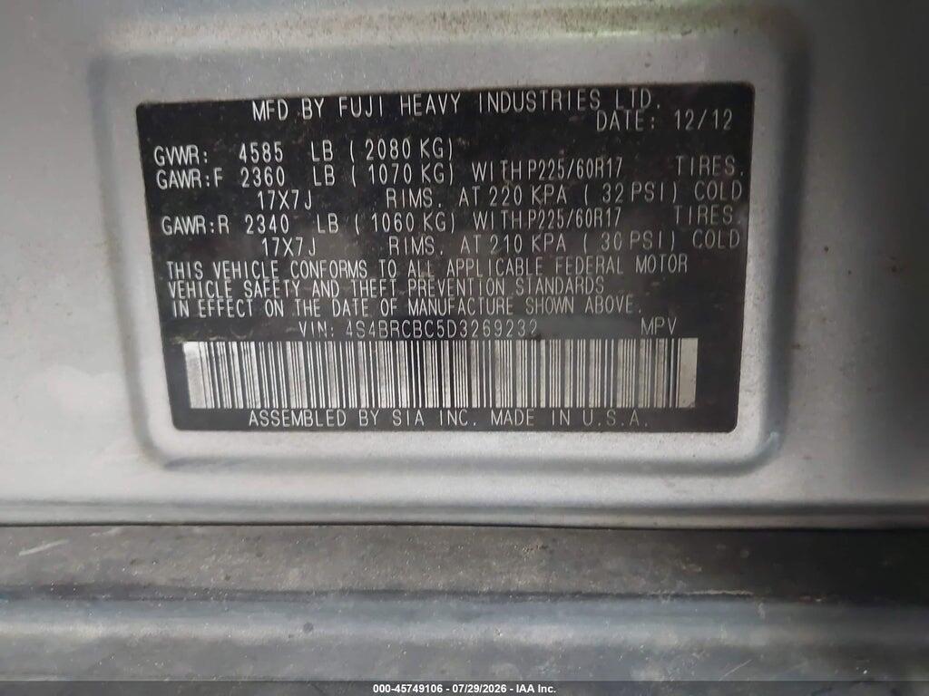 4S4BRCBC5D3269232 2013 SUBARU OUTBACK photo no. 9