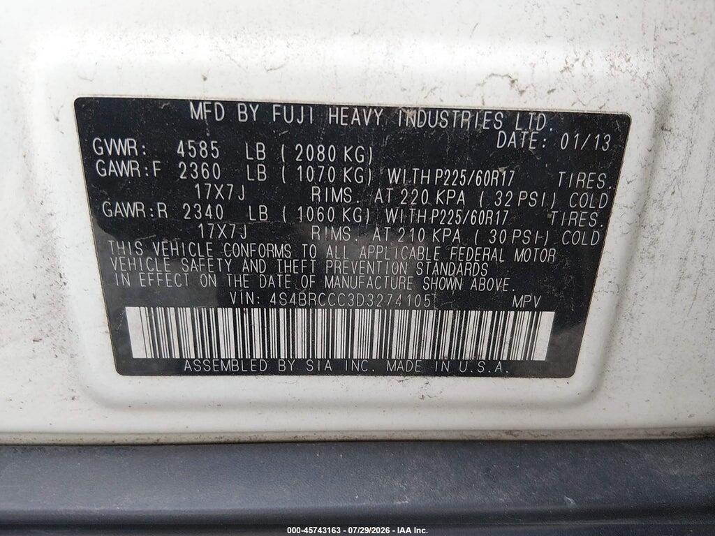 4S4BRCCC3D3274105 2013 SUBARU OUTBACK photo no. 9