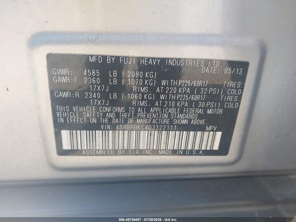 4S4BRBKC4D3322111 2013 SUBARU OUTBACK photo no. 9
