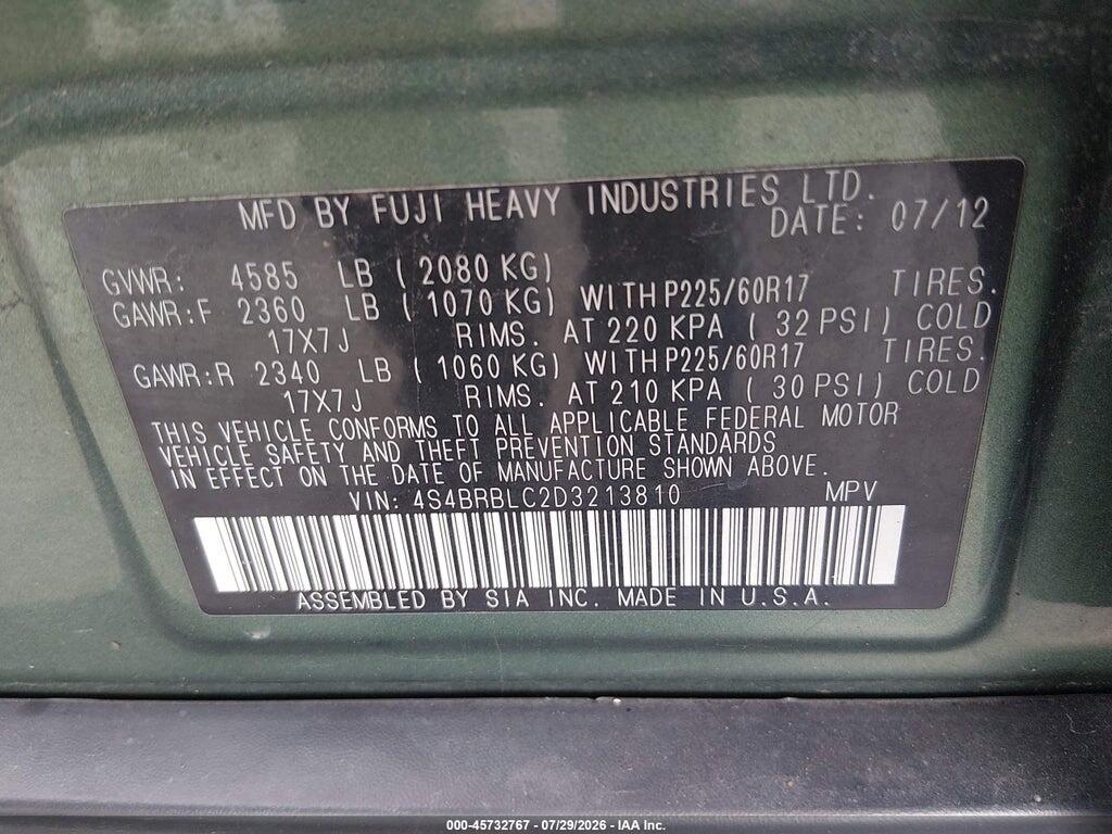4S4BRBLC2D3213810 2013 SUBARU OUTBACK photo no. 9