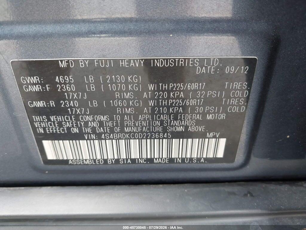 4S4BRDKC0D2236845 2013 SUBARU OUTBACK photo no. 9