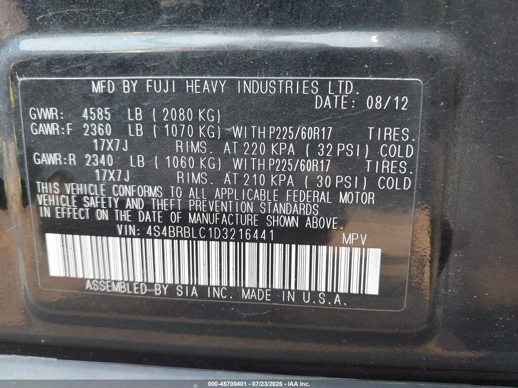 4S4BRBLC1D3216441 2013 SUBARU OUTBACK photo no. 9