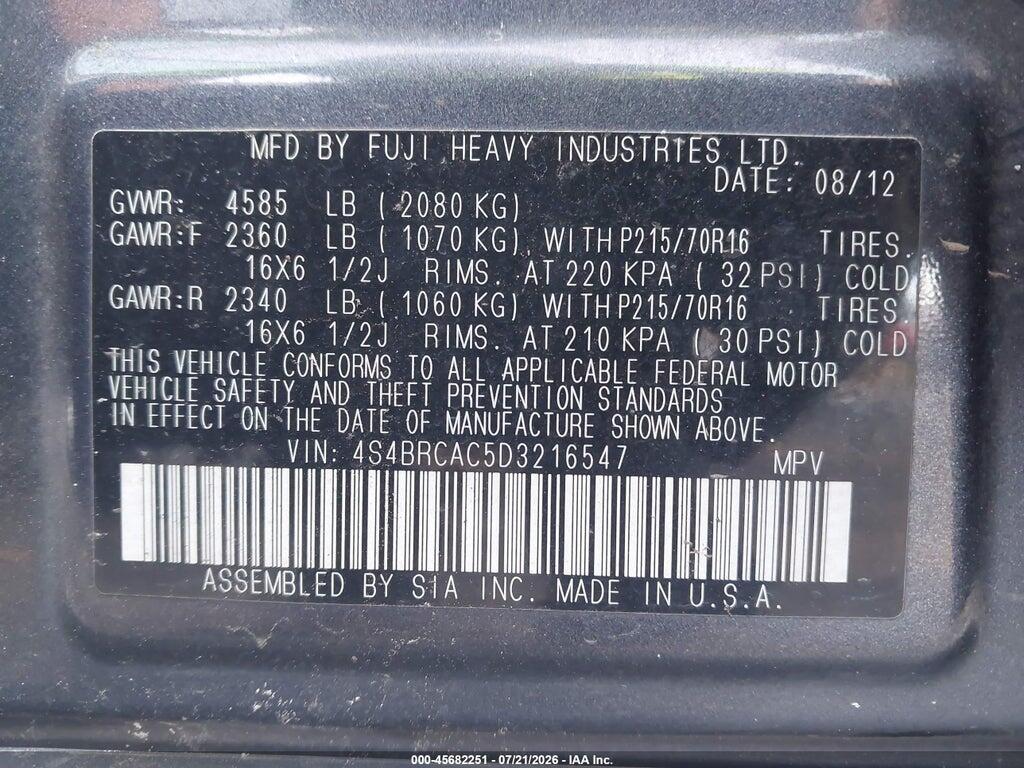 4S4BRCAC5D3216547 2013 SUBARU OUTBACK photo no. 9