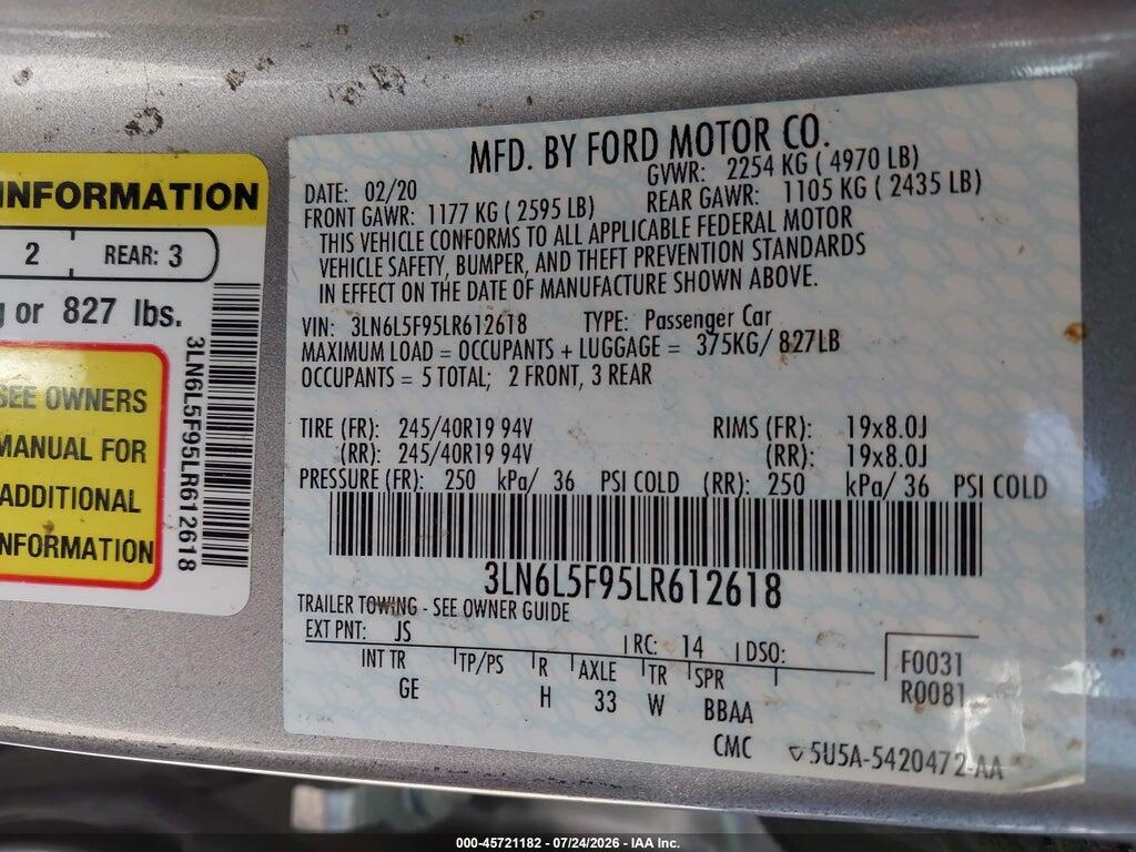 3LN6L5F95LR612618 2020 LINCOLN MKZ photo no. 9