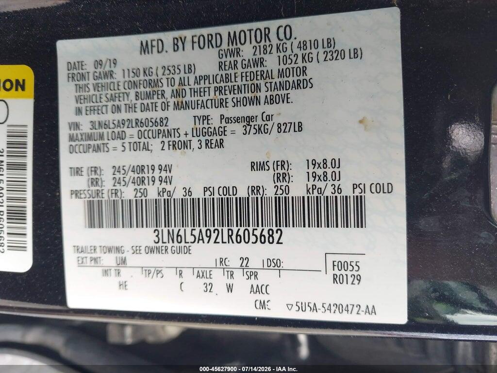 3LN6L5A92LR605682 2020 LINCOLN MKZ photo no. 9