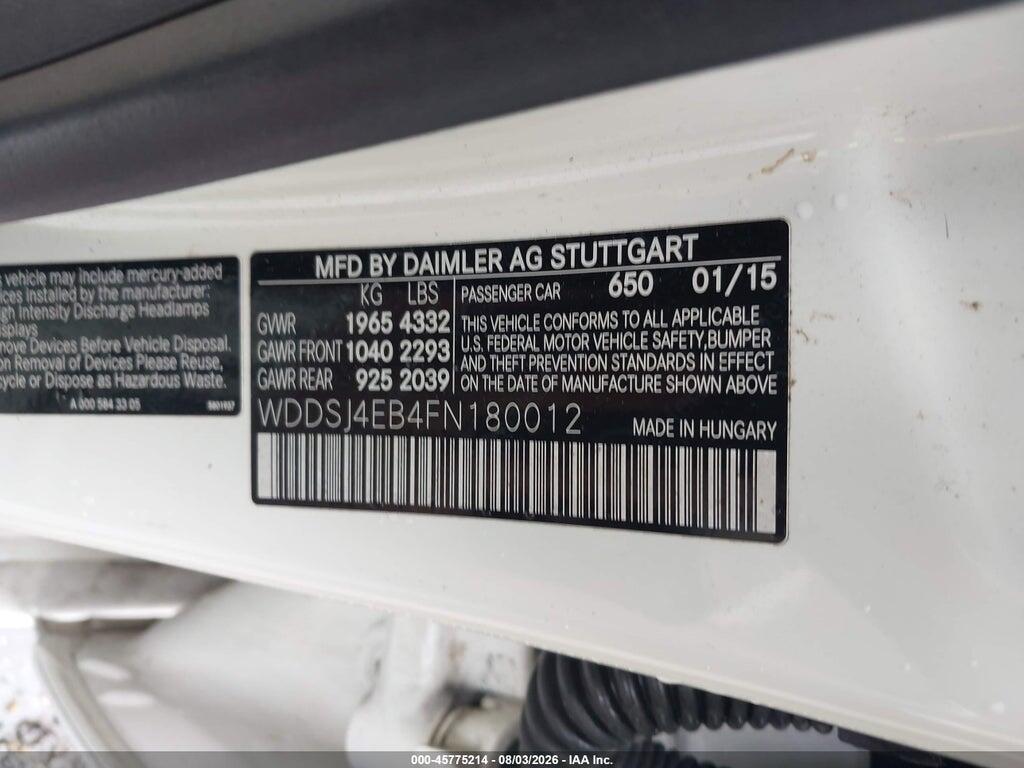 WDDSJ4EB4FN180012 2015 MERCEDES-BENZ CLA 250 photo no. 9