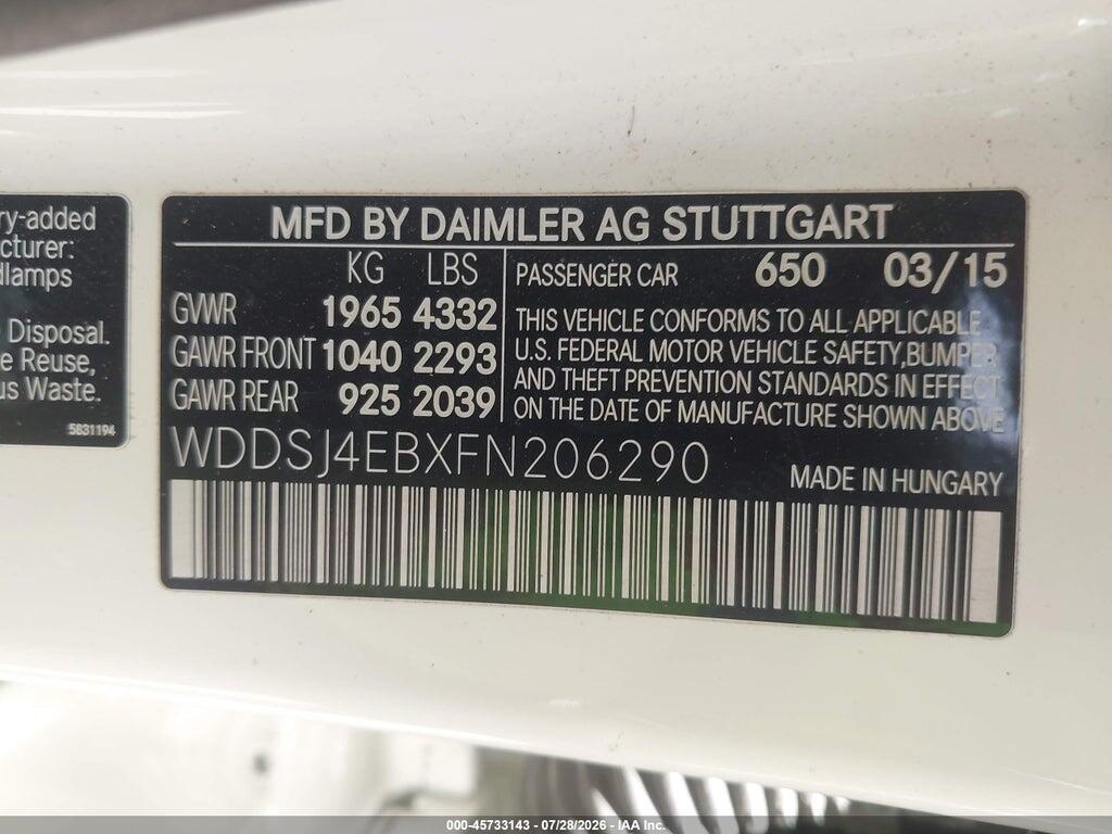 WDDSJ4EBXFN206290 2015 MERCEDES-BENZ CLA 250 photo no. 9